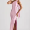Robe longue asymétrique Sheril avec détail foulard, rose pâle Robe longue asymétrique Sheril avec détail foulard, rose pâle