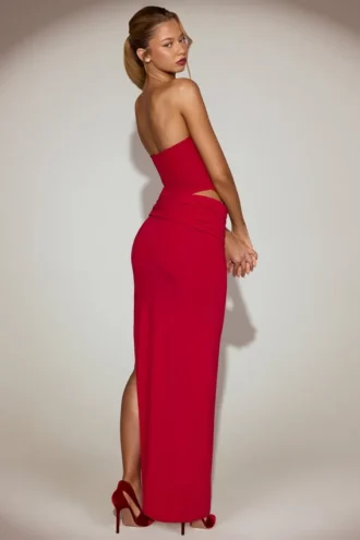 Robe longue bandeau à découpes en jersey doux Zorya, couleur rouge vif