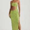 Robe longue bandeau à découpes et ornements Alamea, vert poire Robe longue bandeau à découpes et ornements Alamea, vert poire