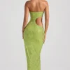 Robe longue bandeau à découpes et ornements Alamea, vert poire Robe longue bandeau à découpes et ornements Alamea, vert poire