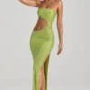 Robe longue bandeau à découpes et ornements Alamea, vert poire Robe longue bandeau à découpes et ornements Alamea, vert poire