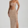 Robe longue bandeau à découpes ornées Alamea, couleur miel Robe longue bandeau à découpes ornées Alamea, couleur miel