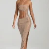 Robe longue bandeau à découpes ornées Alamea, couleur miel Robe longue bandeau à découpes ornées Alamea, couleur miel