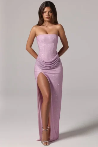 Robe longue à bandeau et capuche La Rochette, rose