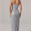 Robe longue à bandeau et taille drapée La Rochette, argentée