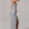 Robe longue à bandeau et taille drapée La Rochette, argentée