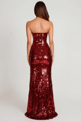 Robe longue bandeau Nottola avec ornements 3D, rouge