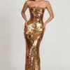 Robe longue bandeau Nottola à ornements 3D, couleur or Robe longue bandeau Nottola à ornements 3D, couleur or