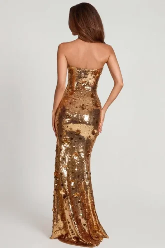 Robe longue bandeau Nottola à ornements 3D, couleur or