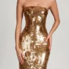 Robe longue bandeau Nottola à ornements 3D, couleur or Robe longue bandeau Nottola à ornements 3D, couleur or