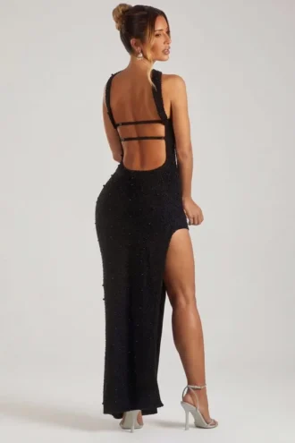 Robe longue bandeau ornée Belgravia en noir