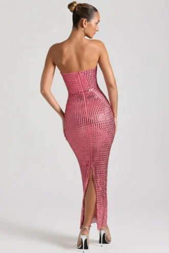 Robe longue bandeau sans bretelles Amaya ornée, couleur pastèque