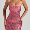 Robe longue bandeau sans bretelles Amaya ornée, couleur pastèque Robe longue bandeau sans bretelles Amaya ornée, couleur pastèque