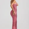 Robe longue bandeau sans bretelles Amaya ornée, couleur pastèque Robe longue bandeau sans bretelles Amaya ornée, couleur pastèque