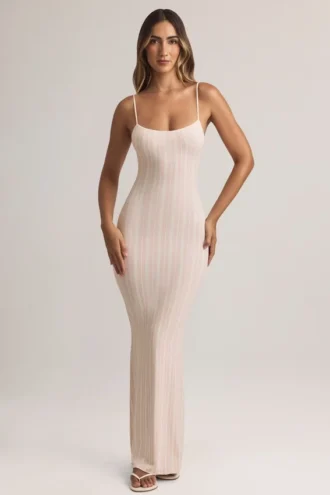 Robe longue à bretelles et encolure dégagée en modal Salma, imprimé rayé