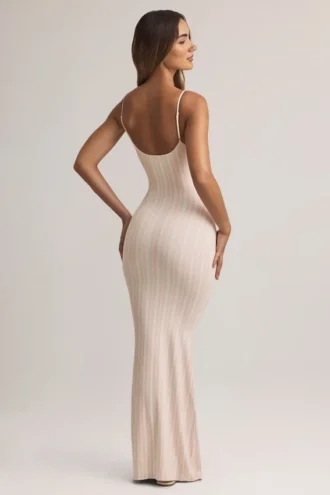Robe longue à bretelles et encolure dégagée en modal Salma, imprimé rayé
