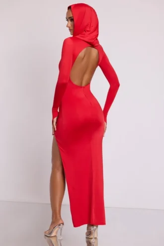 Robe longue à capuche et manches longues Desdemona, couleur rouge feu