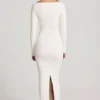 Robe longue à col bateau et fronces en jersey doux Mericia, couleur blanche Robe longue à col bateau et fronces en jersey doux Mericia, couleur blanche
