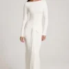 Robe longue à col bateau et fronces en jersey doux Mericia, couleur blanche Robe longue à col bateau et fronces en jersey doux Mericia, couleur blanche