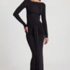 Robe longue à col bateau et fronces en jersey doux Mericia, couleur noir Robe longue à col bateau et fronces en jersey doux Mericia, couleur noir