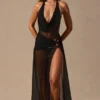 Robe longue à col bénitier et décolleté plongeant Anaya, en noir Robe longue à col bénitier et décolleté plongeant Anaya, en noir