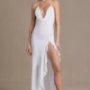 Robe longue à col bénitier et dos nu en mousseline Emmeline, blanche Robe longue à col bénitier et dos nu en mousseline Emmeline, blanche