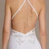 Robe longue à col bénitier et dos nu en mousseline Emmeline, blanche Robe longue à col bénitier et dos nu en mousseline Emmeline, blanche