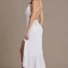 Robe longue à col bénitier et dos nu en mousseline Emmeline, blanche Robe longue à col bénitier et dos nu en mousseline Emmeline, blanche