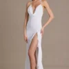 Robe longue à col bénitier et dos nu en mousseline Emmeline, blanche Robe longue à col bénitier et dos nu en mousseline Emmeline, blanche