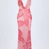 Robe longue à col bénitier et détails métalliques Taveuni, imprimé orchidée rose Robe longue à col bénitier et détails métalliques Taveuni, imprimé orchidée rose