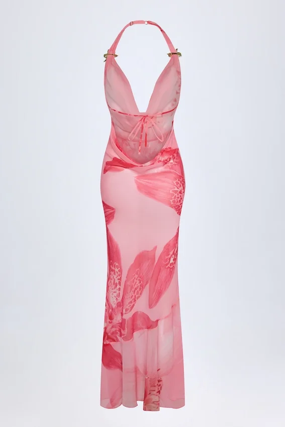 Robe longue à col bénitier et détails métalliques Taveuni, imprimé orchidée rose Robe longue à col bénitier et détails métalliques Taveuni, imprimé orchidée rose