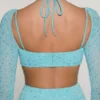 Robe longue à col bénitier ornée Champel, couleur aqua Robe longue à col bénitier ornée Champel, couleur aqua