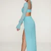 Robe longue à col bénitier ornée Champel, couleur aqua Robe longue à col bénitier ornée Champel, couleur aqua