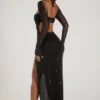 Robe longue à col bénitier ornée Champel, couleur noire Robe longue à col bénitier ornée Champel, couleur noire