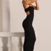 Robe longue à col bénitier ornée Monte Carlo en noir Robe longue à col bénitier ornée Monte Carlo en noir