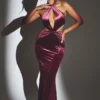 Robe longue à col licou en velours Adriana, couleur vin Robe longue à col licou en velours Adriana, couleur vin