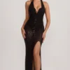 Robe longue corset à dos nu et ornements Ianthe, couleur noir Robe longue corset à dos nu et ornements Ianthe, couleur noir