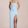 Robe longue corset en dentelle Zalia, bleu poudré Robe longue corset en dentelle Zalia, bleu poudré