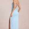 Robe longue corset en dentelle Zalia, bleu poudré Robe longue corset en dentelle Zalia, bleu poudré