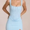 Robe longue corset en dentelle Zalia, bleu poudré Robe longue corset en dentelle Zalia, bleu poudré