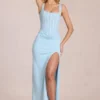 Robe longue corset en dentelle Zalia, bleu poudré Robe longue corset en dentelle Zalia, bleu poudré