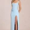 Robe longue corset en dentelle Zalia, bleu poudré Robe longue corset en dentelle Zalia, bleu poudré