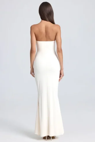 Robe longue corset à volants et bandeau Tallullah, couleur ivoire