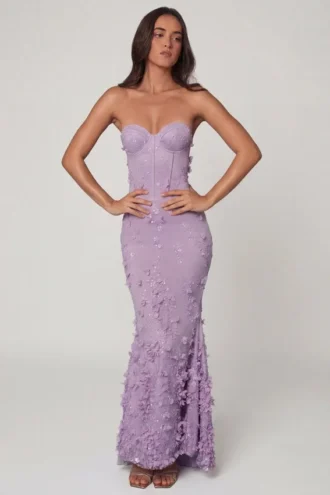 Robe longue corsetée à lacets Amal, couleur lilas