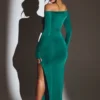 Robe longue à découpes Audra, vert émeraude