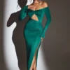 Robe longue à découpes Audra, vert émeraude