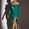 Robe longue à découpes Audra, vert émeraude