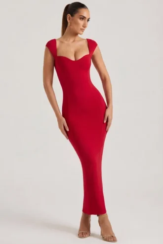 Robe longue Dolcezza à encolure en cœur, rouge