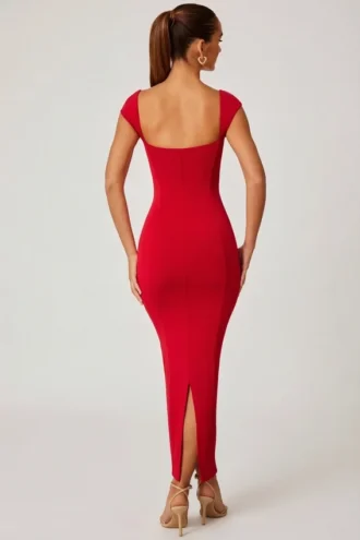 Robe longue Dolcezza à encolure en cœur, rouge
