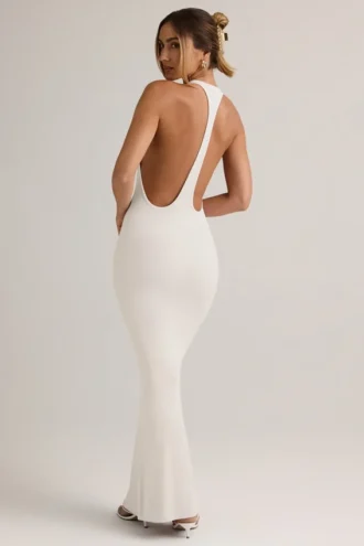 Robe longue à dos nageur Imelda en modal, blanche